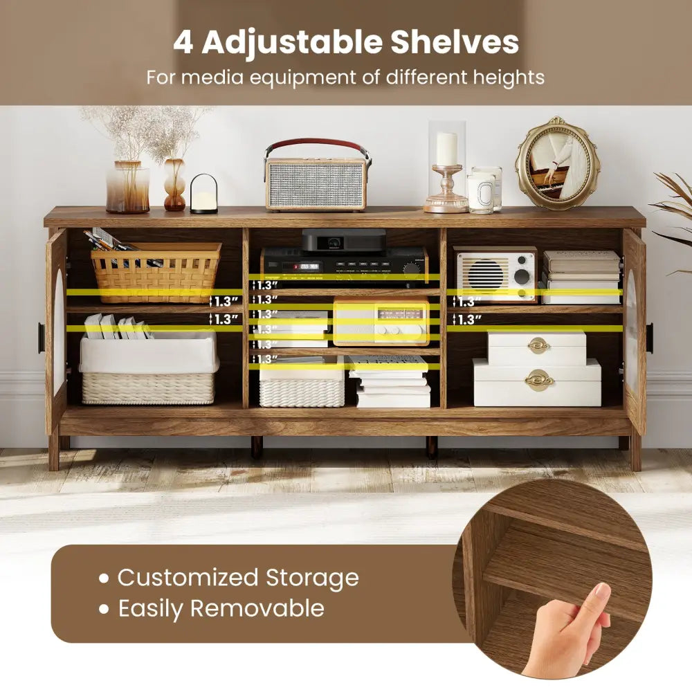 Modern Vintage TV Cabinet with Adjustable Shelves and 2 Cable Holes for TVs up to 65 Inches-Walnut - Walnut