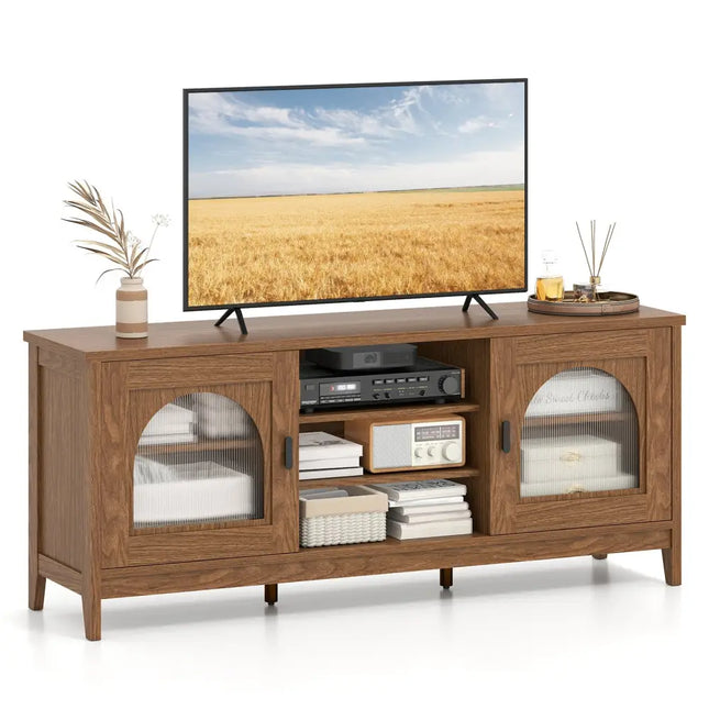Modern Vintage TV Cabinet with Adjustable Shelves and 2 Cable Holes for TVs up to 65 Inches-Walnut - Walnut
