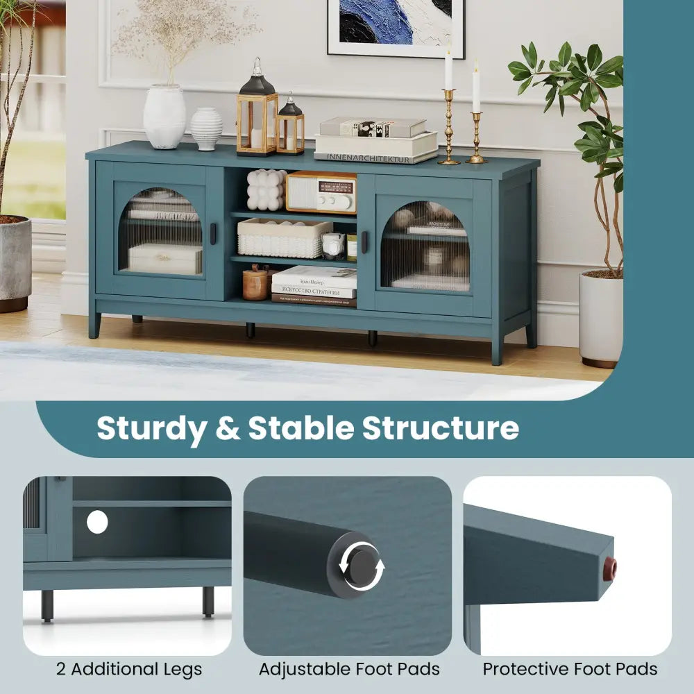 Modern Vintage TV Cabinet with Adjustable Shelves and 2 Cable Holes for TVs up to 65 Inches-Turquoise - Turquoise