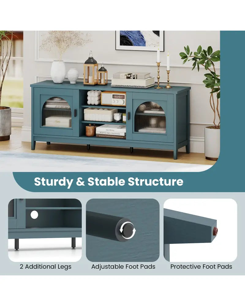Modern Vintage TV Cabinet with Adjustable Shelves and 2 Cable Holes for TVs up to 65 Inches-Turquoise - Turquoise