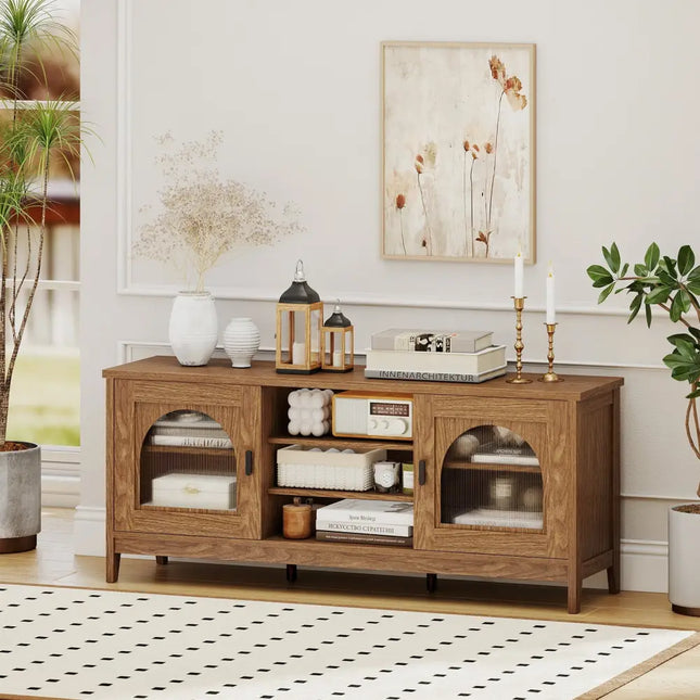 Modern Vintage TV Cabinet with Adjustable Shelves and 2 Cable Holes for TVs up to 65 Inches-Walnut - Walnut