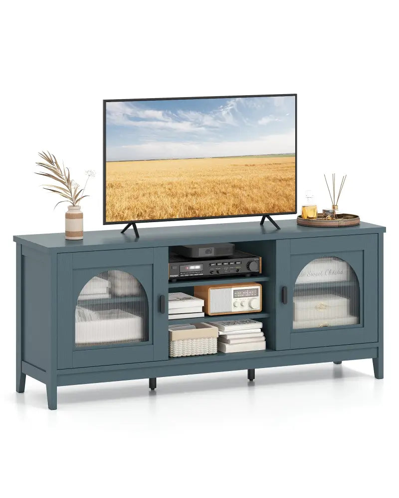 Modern Vintage TV Cabinet with Adjustable Shelves and 2 Cable Holes for TVs up to 65 Inches-Turquoise - Turquoise