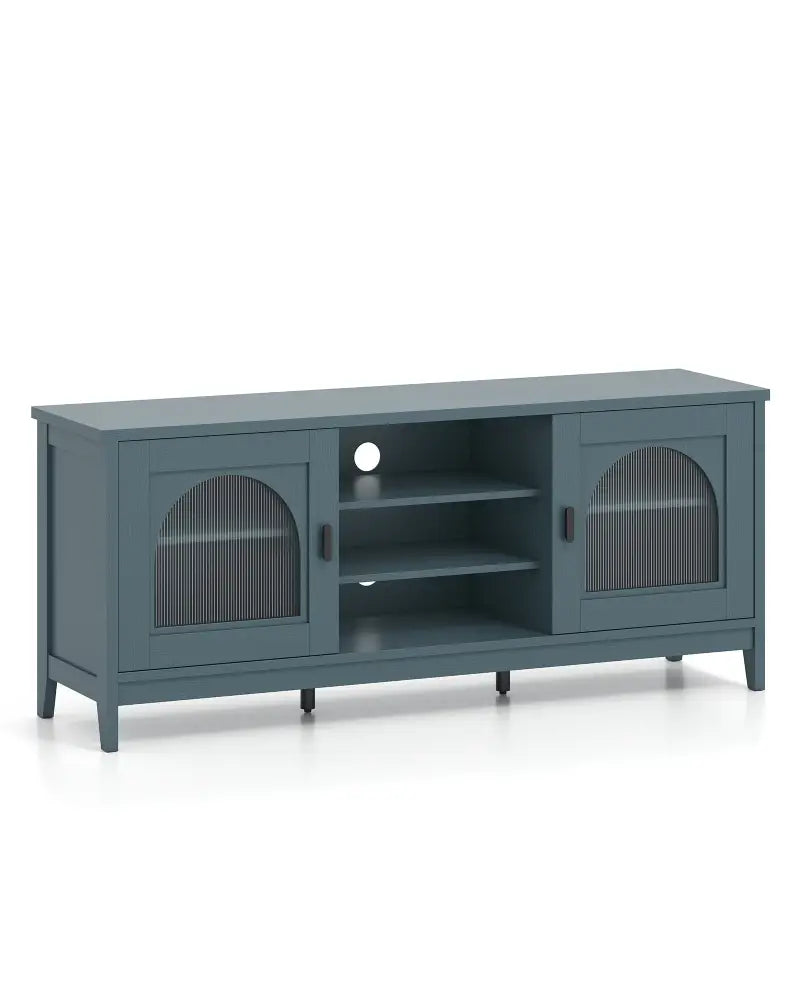 Modern Vintage TV Cabinet with Adjustable Shelves and 2 Cable Holes for TVs up to 65 Inches-Turquoise - Turquoise