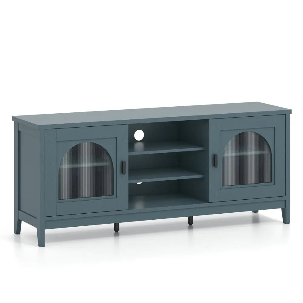 Modern Vintage TV Cabinet with Adjustable Shelves and 2 Cable Holes for TVs up to 65 Inches-Turquoise - Turquoise