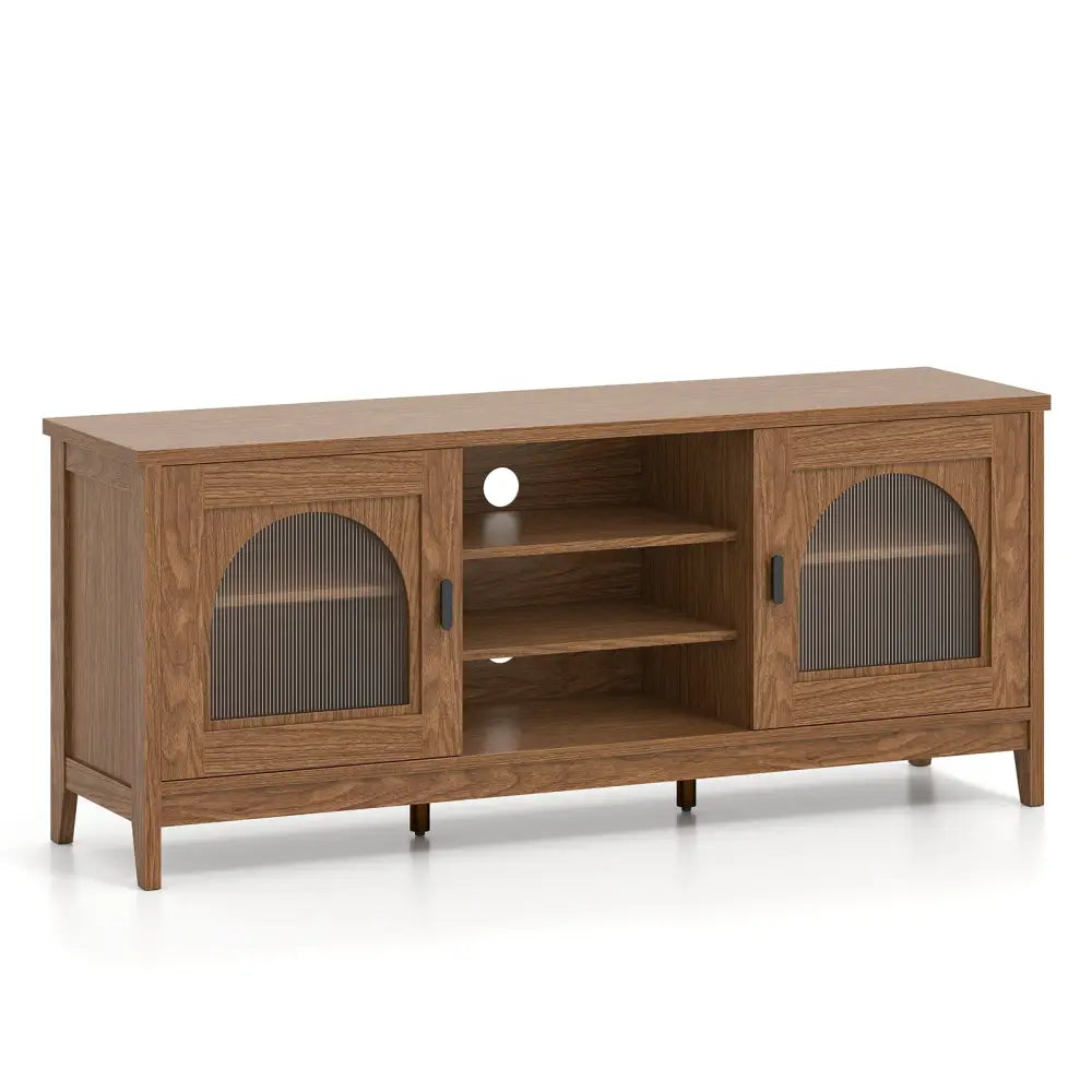 Modern Vintage TV Cabinet with Adjustable Shelves and 2 Cable Holes for TVs up to 65 Inches-Walnut - Walnut