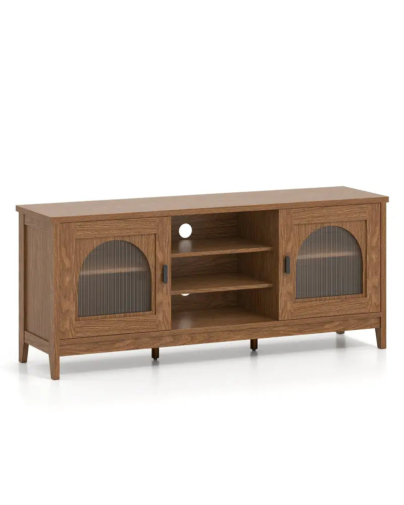 Modern Vintage TV Cabinet with Adjustable Shelves and 2 Cable Holes for TVs up to 65 Inches-Walnut - Walnut