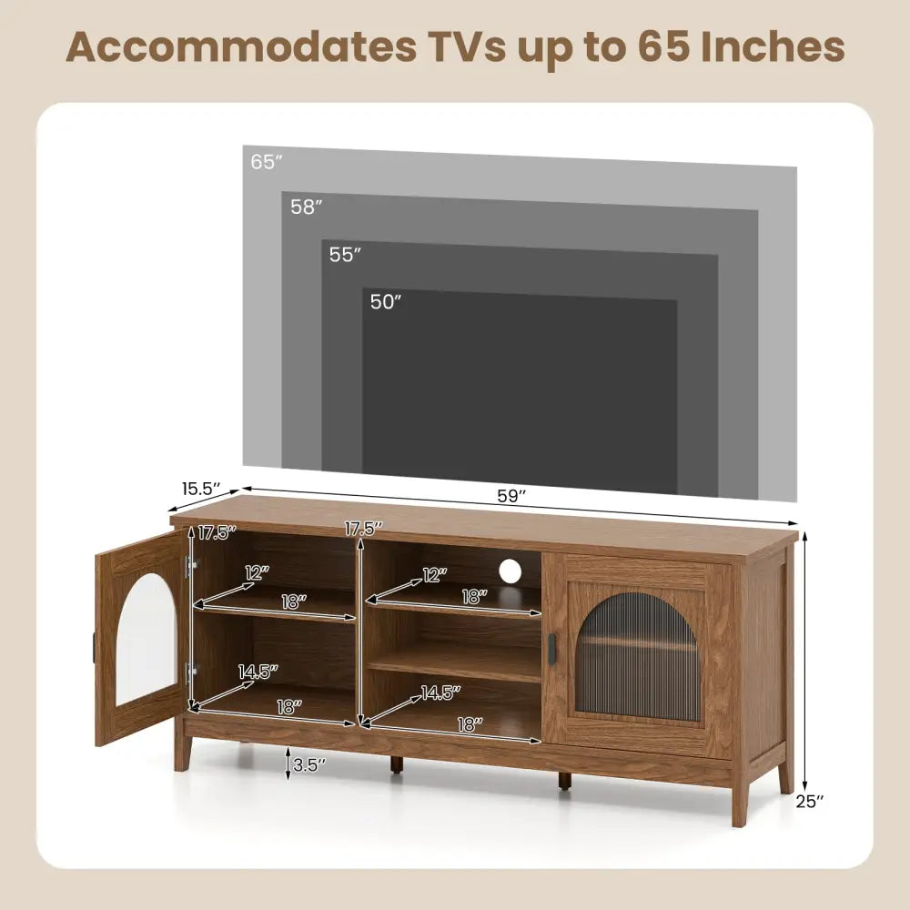 Modern Vintage TV Cabinet with Adjustable Shelves and 2 Cable Holes for TVs up to 65 Inches-Walnut - Walnut