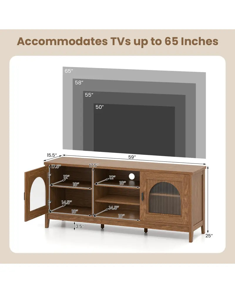 Modern Vintage TV Cabinet with Adjustable Shelves and 2 Cable Holes for TVs up to 65 Inches-Walnut - Walnut