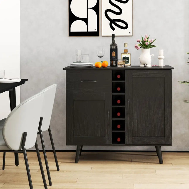 Modern Wine Bar Buffet Cabinet with 6-Bottle Wine Rack-Black - Black - Sideboards Cabinets & Buffets