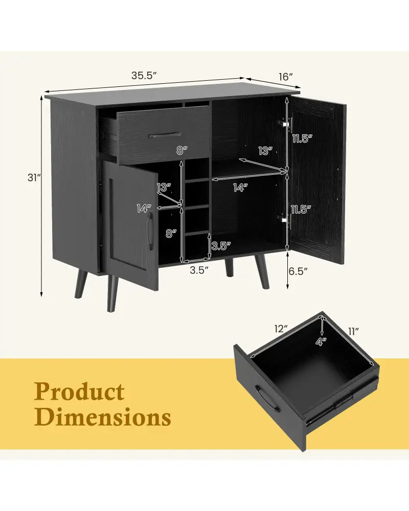 Modern Wine Bar Buffet Cabinet with 6-Bottle Wine Rack-Black - Black - Sideboards Cabinets & Buffets