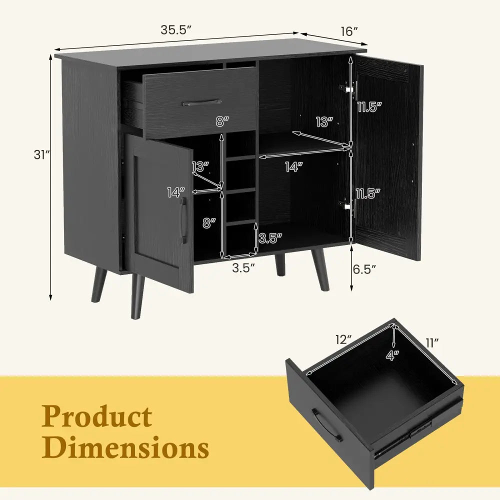 Modern Wine Bar Buffet Cabinet with 6-Bottle Wine Rack-Black - Black - Sideboards Cabinets & Buffets