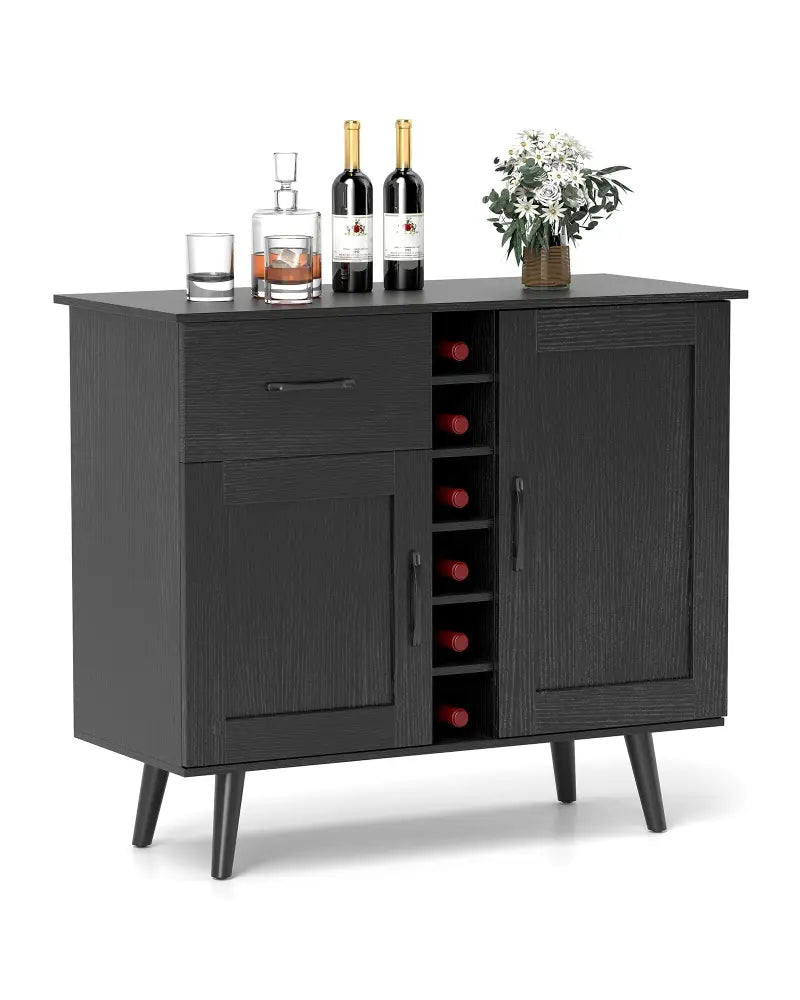 Modern Wine Bar Buffet Cabinet with 6-Bottle Wine Rack-Black - Black - Sideboards Cabinets & Buffets