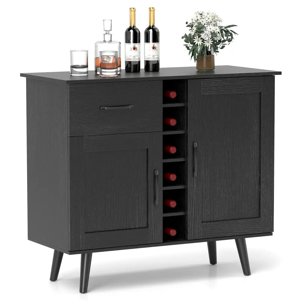 Modern Wine Bar Buffet Cabinet with 6-Bottle Wine Rack-Black - Black - Sideboards Cabinets & Buffets