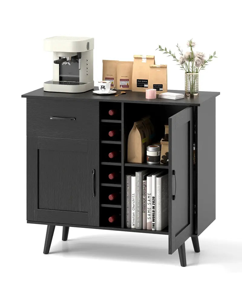 Modern Wine Bar Buffet Cabinet with 6-Bottle Wine Rack-Black - Black - Sideboards Cabinets & Buffets