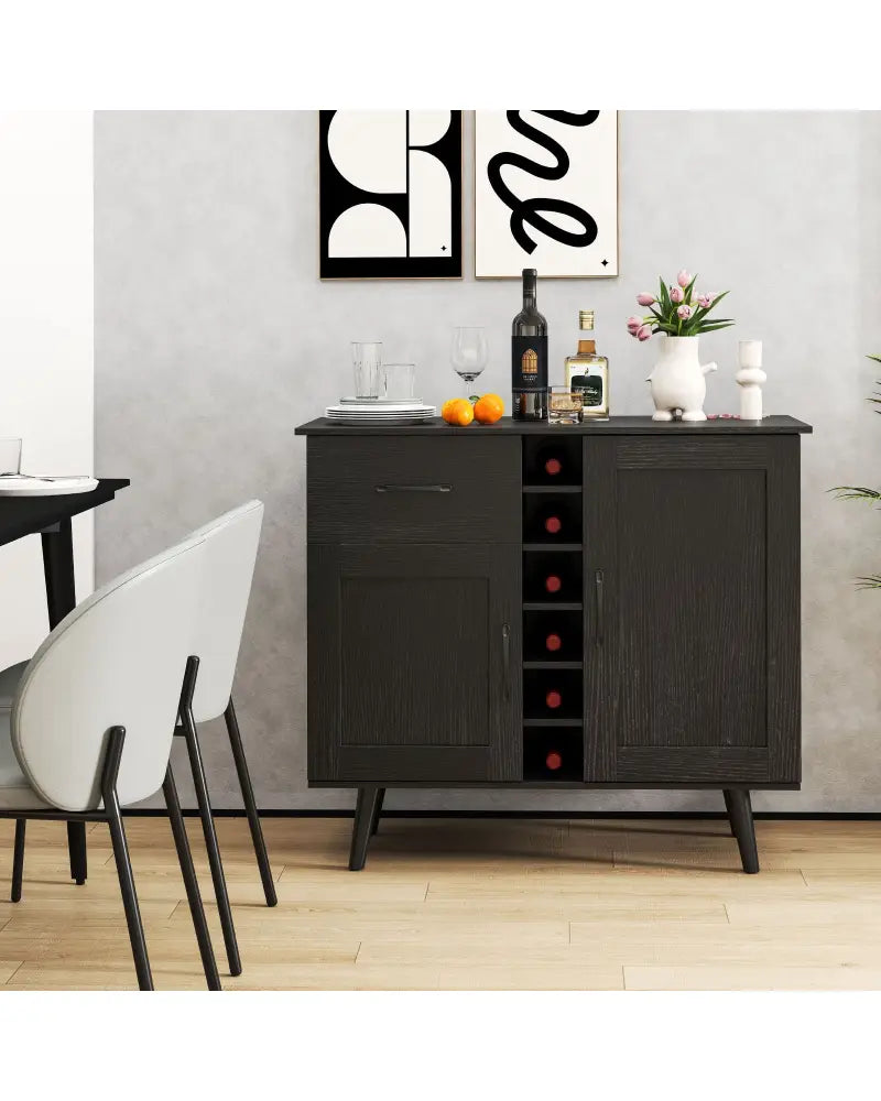 Modern Wine Bar Buffet Cabinet with 6-Bottle Wine Rack-Black - Black - Sideboards Cabinets & Buffets
