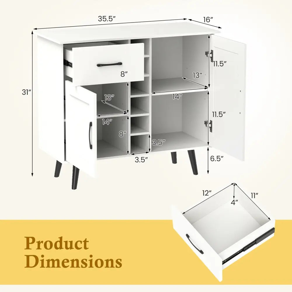 Modern Wine Bar Buffet Cabinet with 6-Bottle Wine Rack-White - White - Sideboards Cabinets & Buffets