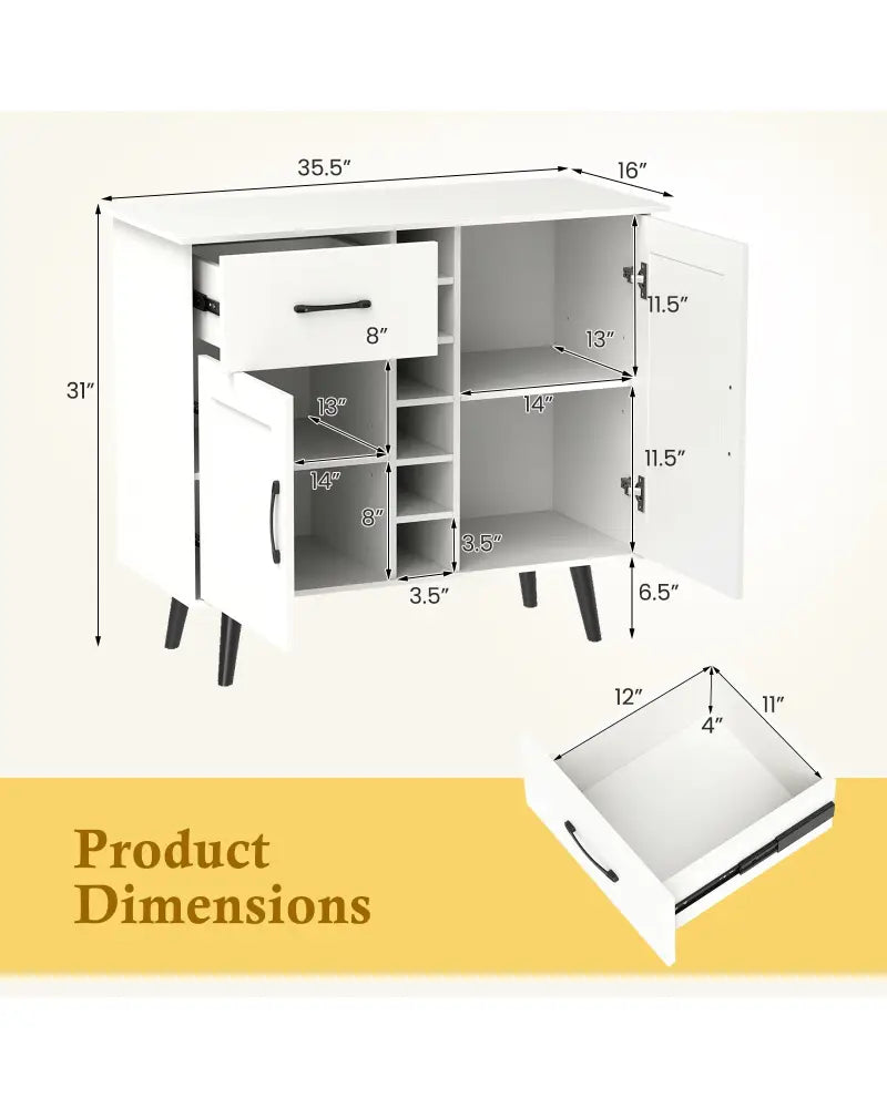 Modern Wine Bar Buffet Cabinet with 6-Bottle Wine Rack-White - White - Sideboards Cabinets & Buffets