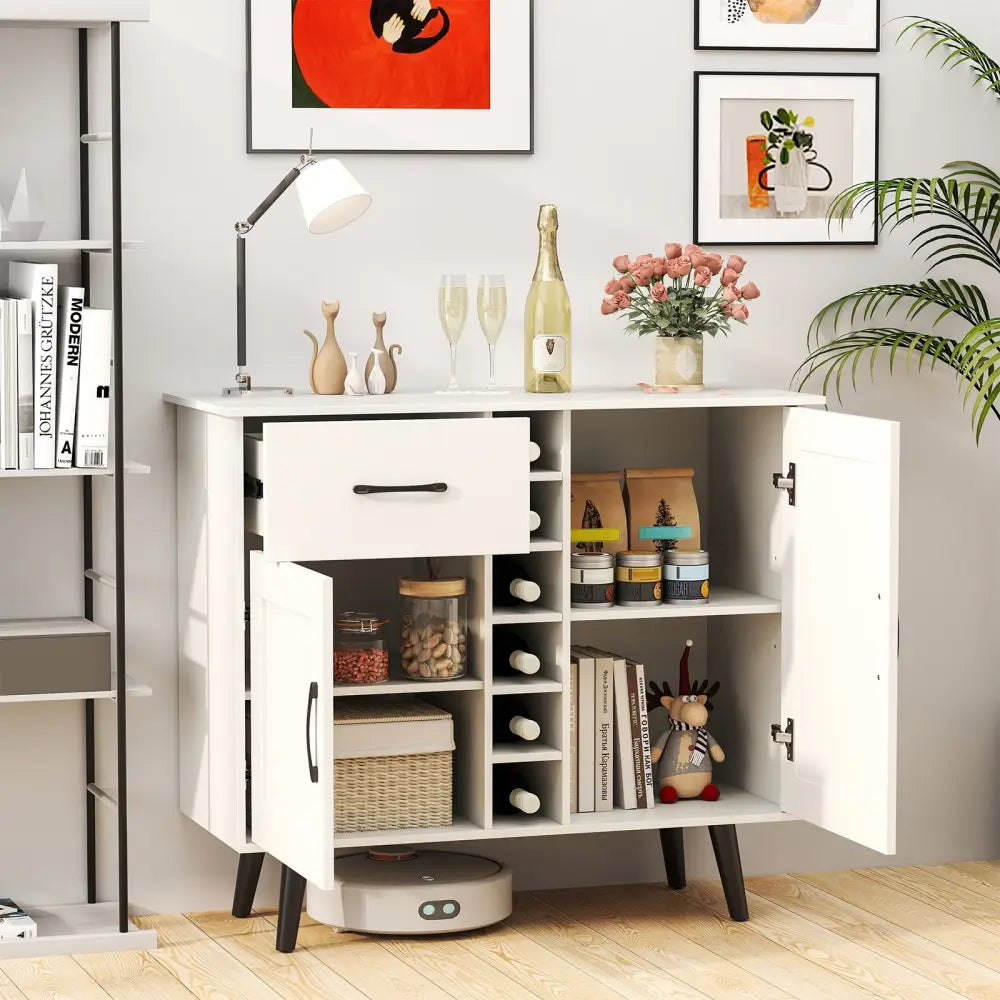 Modern Wine Bar Buffet Cabinet with 6-Bottle Wine Rack-White - White - Sideboards Cabinets & Buffets