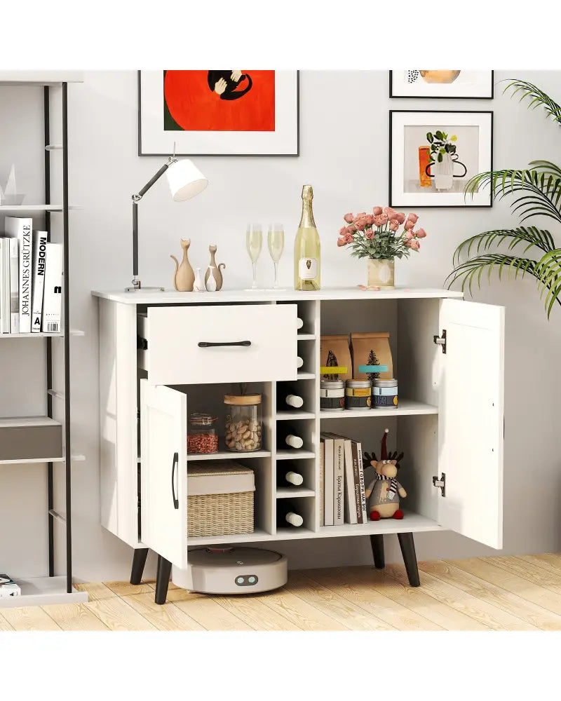 Modern Wine Bar Buffet Cabinet with 6-Bottle Wine Rack-White - White - Sideboards Cabinets & Buffets
