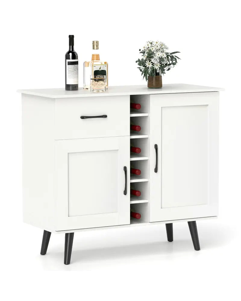 Modern Wine Bar Buffet Cabinet with 6-Bottle Wine Rack-White - White - Sideboards Cabinets & Buffets