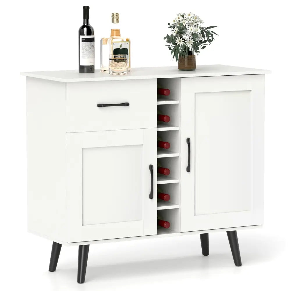 Modern Wine Bar Buffet Cabinet with 6-Bottle Wine Rack-White - White - Sideboards Cabinets & Buffets