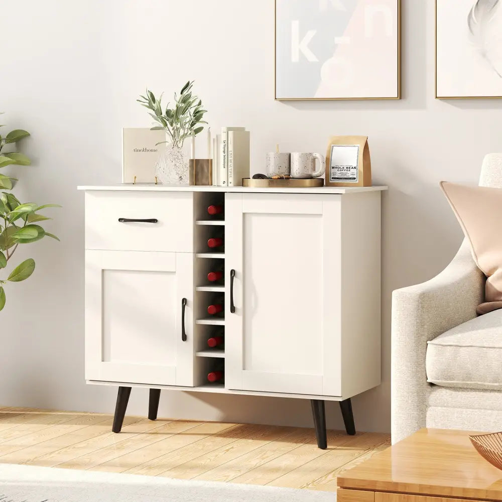 Modern Wine Bar Buffet Cabinet with 6-Bottle Wine Rack-White - White - Sideboards Cabinets & Buffets