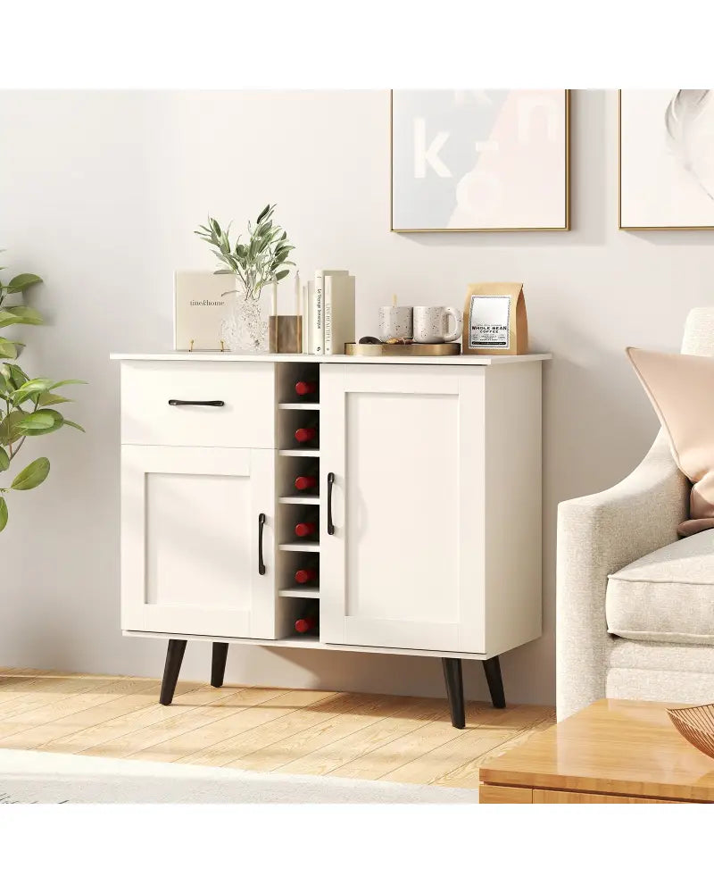 Modern Wine Bar Buffet Cabinet with 6-Bottle Wine Rack-White - White - Sideboards Cabinets & Buffets