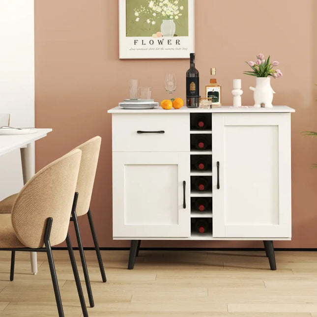 Modern Wine Bar Buffet Cabinet with 6-Bottle Wine Rack-White - White - Sideboards Cabinets & Buffets