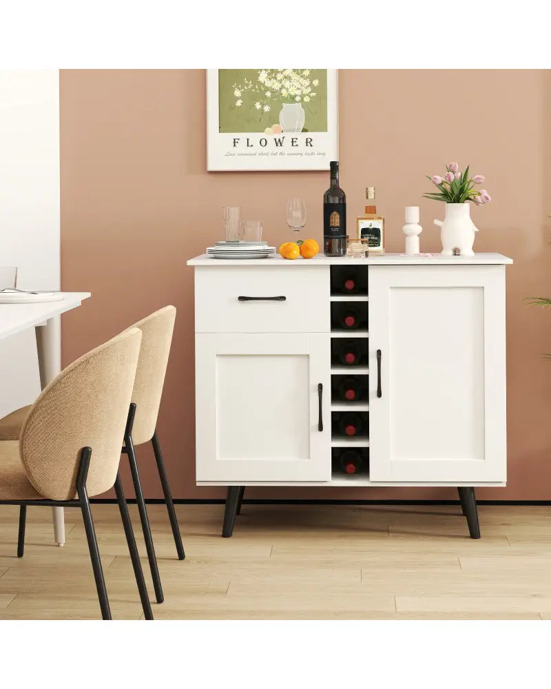 Modern Wine Bar Buffet Cabinet with 6-Bottle Wine Rack-White - White - Sideboards Cabinets & Buffets