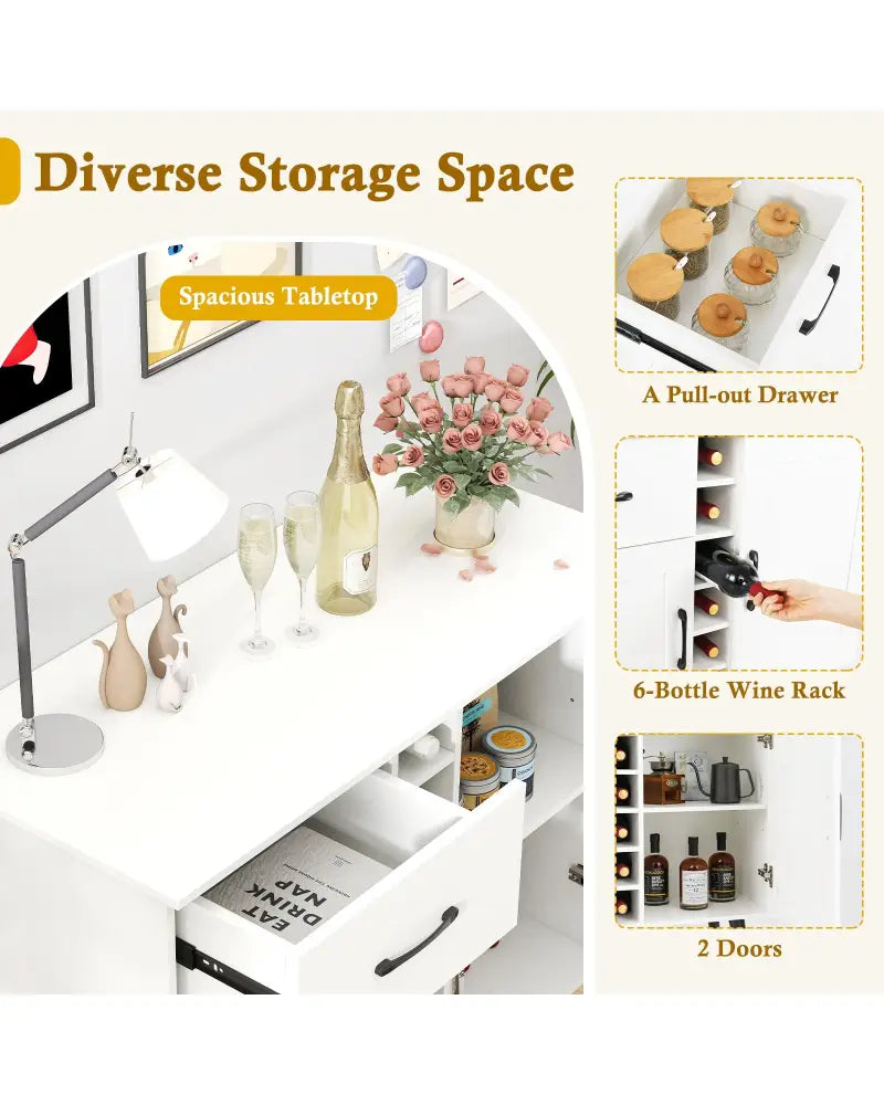 Modern Wine Bar Buffet Cabinet with 6-Bottle Wine Rack-White - White - Sideboards Cabinets & Buffets