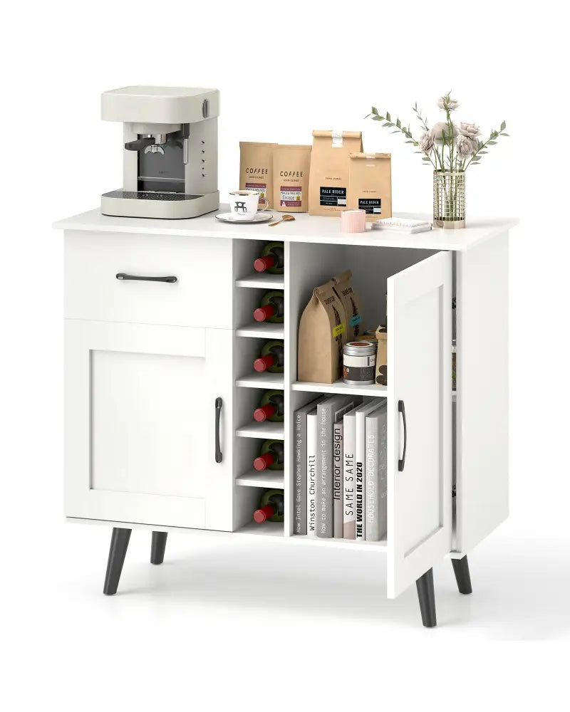 Modern Wine Bar Buffet Cabinet with 6-Bottle Wine Rack-White - White - Sideboards Cabinets & Buffets