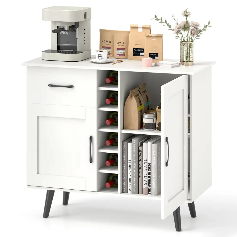 Modern Wine Bar Buffet Cabinet with 6-Bottle Wine Rack-White - White - Sideboards Cabinets & Buffets