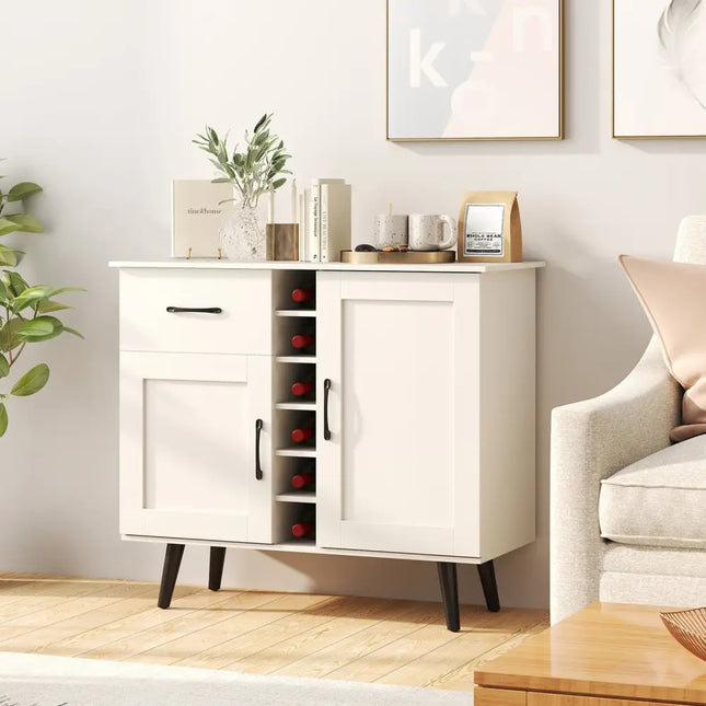 Modern Wine Bar Buffet Cabinet with 6-Bottle Wine Rack-White - White - Sideboards Cabinets & Buffets