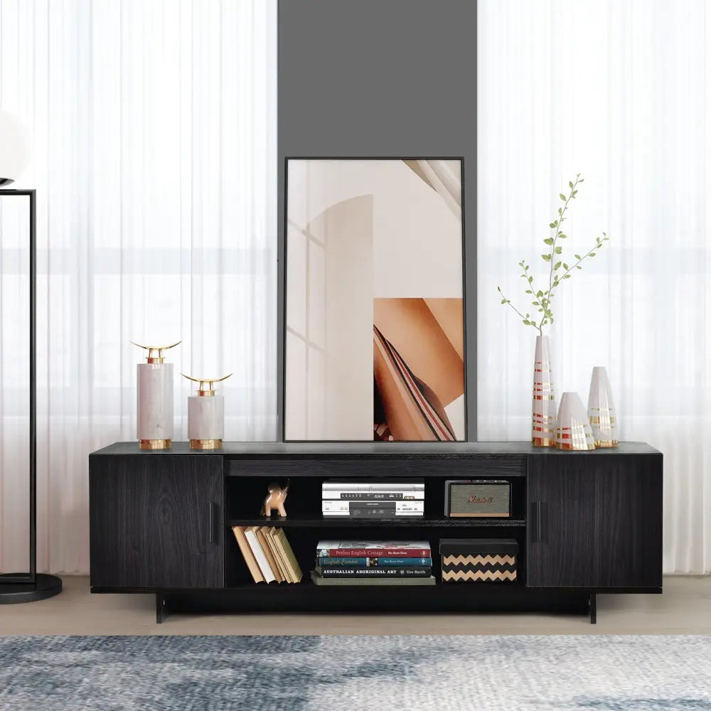 Modern Wood Universal TV Stand for TV up to 65 Inch with 2 Storage Cabinets - Dark Gray - Entertainment Centers & TV