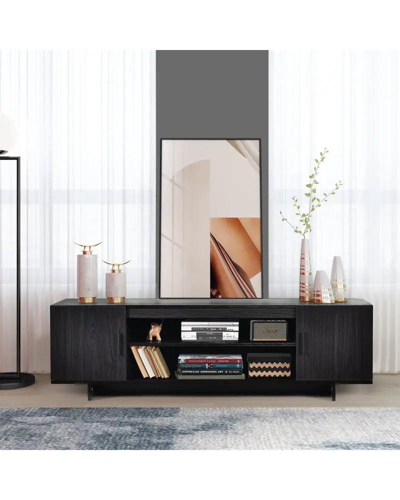 Modern Wood Universal TV Stand for TV up to 65 Inch with 2 Storage Cabinets - Dark Gray - Entertainment Centers & TV