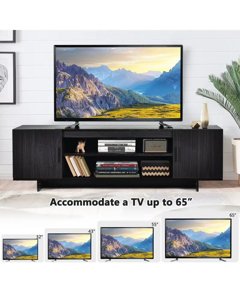 Modern Wood Universal TV Stand for TV up to 65 Inch with 2 Storage Cabinets - Dark Gray - Entertainment Centers & TV
