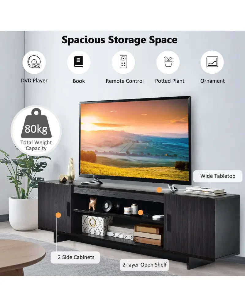 Modern Wood Universal TV Stand for TV up to 65 Inch with 2 Storage Cabinets - Dark Gray - Entertainment Centers & TV
