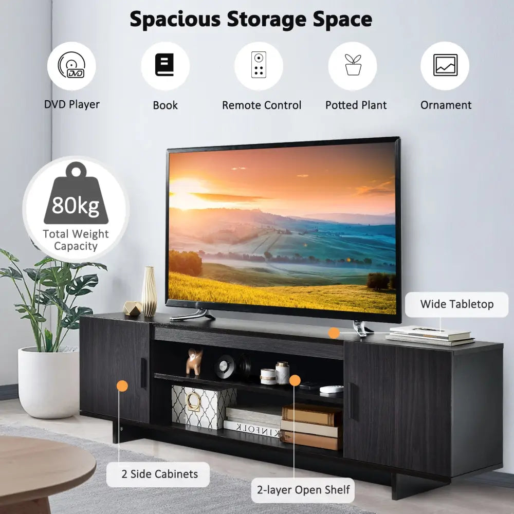 Modern Wood Universal TV Stand for TV up to 65 Inch with 2 Storage Cabinets - Dark Gray - Entertainment Centers & TV