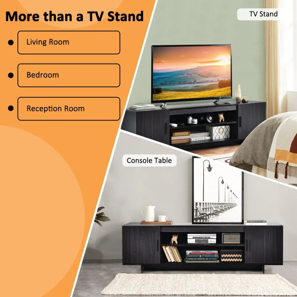 Modern Wood Universal TV Stand for TV up to 65 Inch with 2 Storage Cabinets - Dark Gray - Entertainment Centers & TV