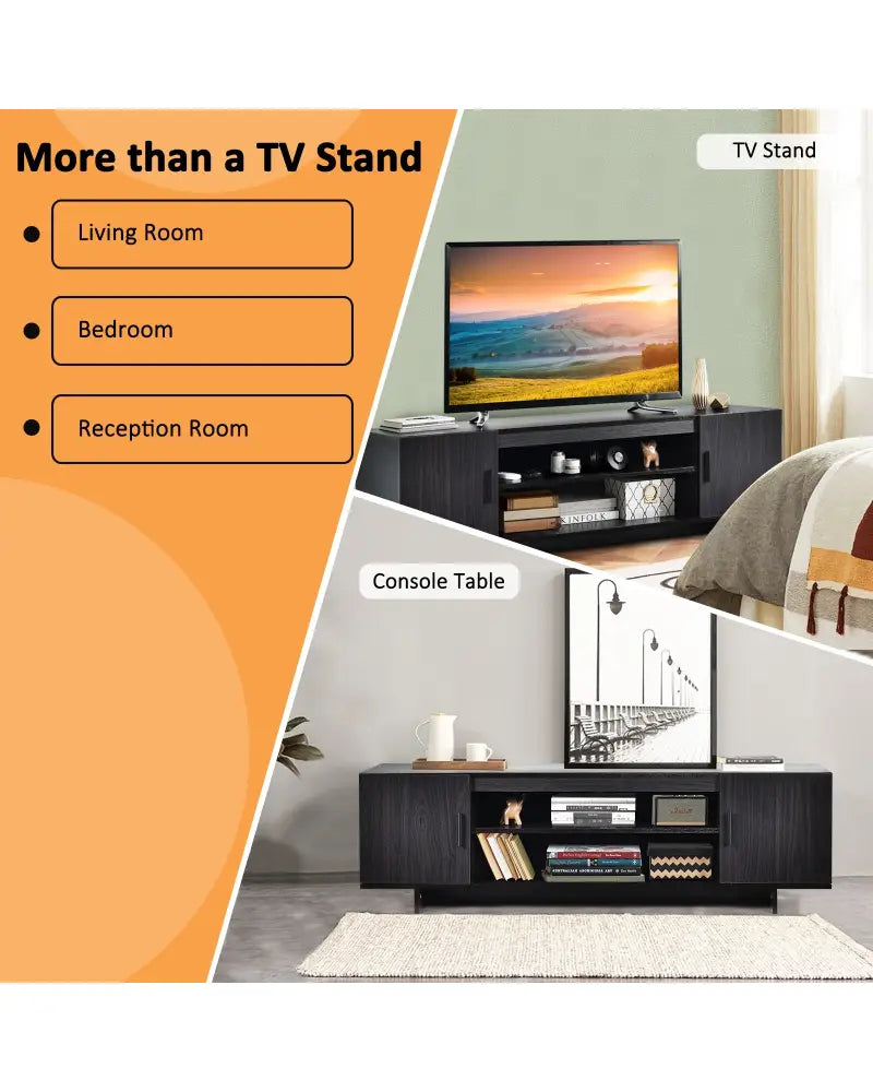 Modern Wood Universal TV Stand for TV up to 65 Inch with 2 Storage Cabinets - Dark Gray - Entertainment Centers & TV