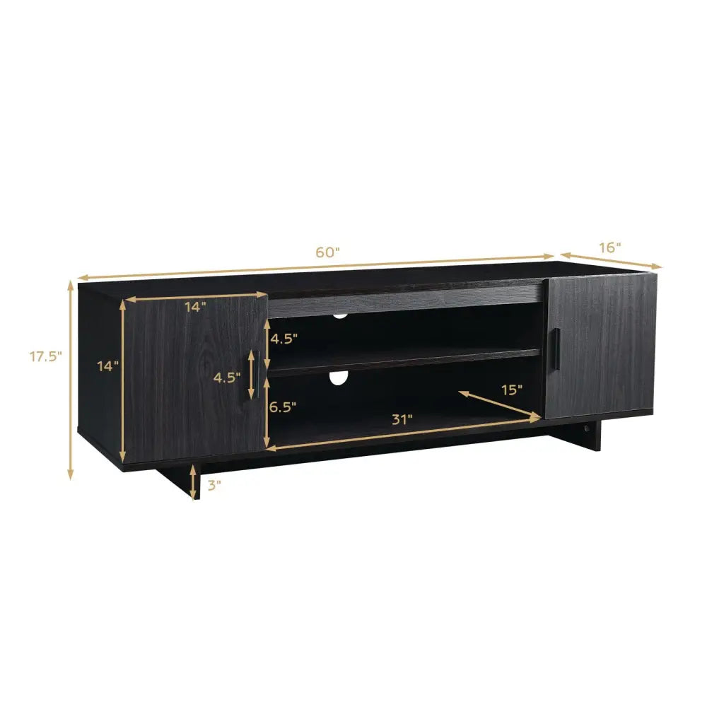 Modern Wood Universal TV Stand for TV up to 65 Inch with 2 Storage Cabinets - Dark Gray - Entertainment Centers & TV