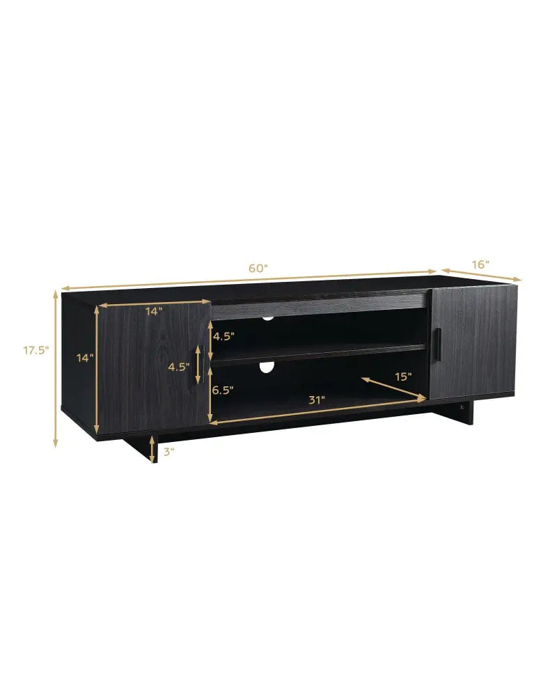 Modern Wood Universal TV Stand for TV up to 65 Inch with 2 Storage Cabinets - Dark Gray - Entertainment Centers & TV