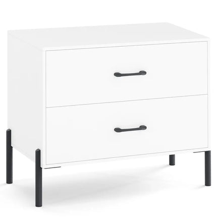 Modern Wooden 2-Drawer Nightstand with Metal Legs and Handles-White - White - Nightstands