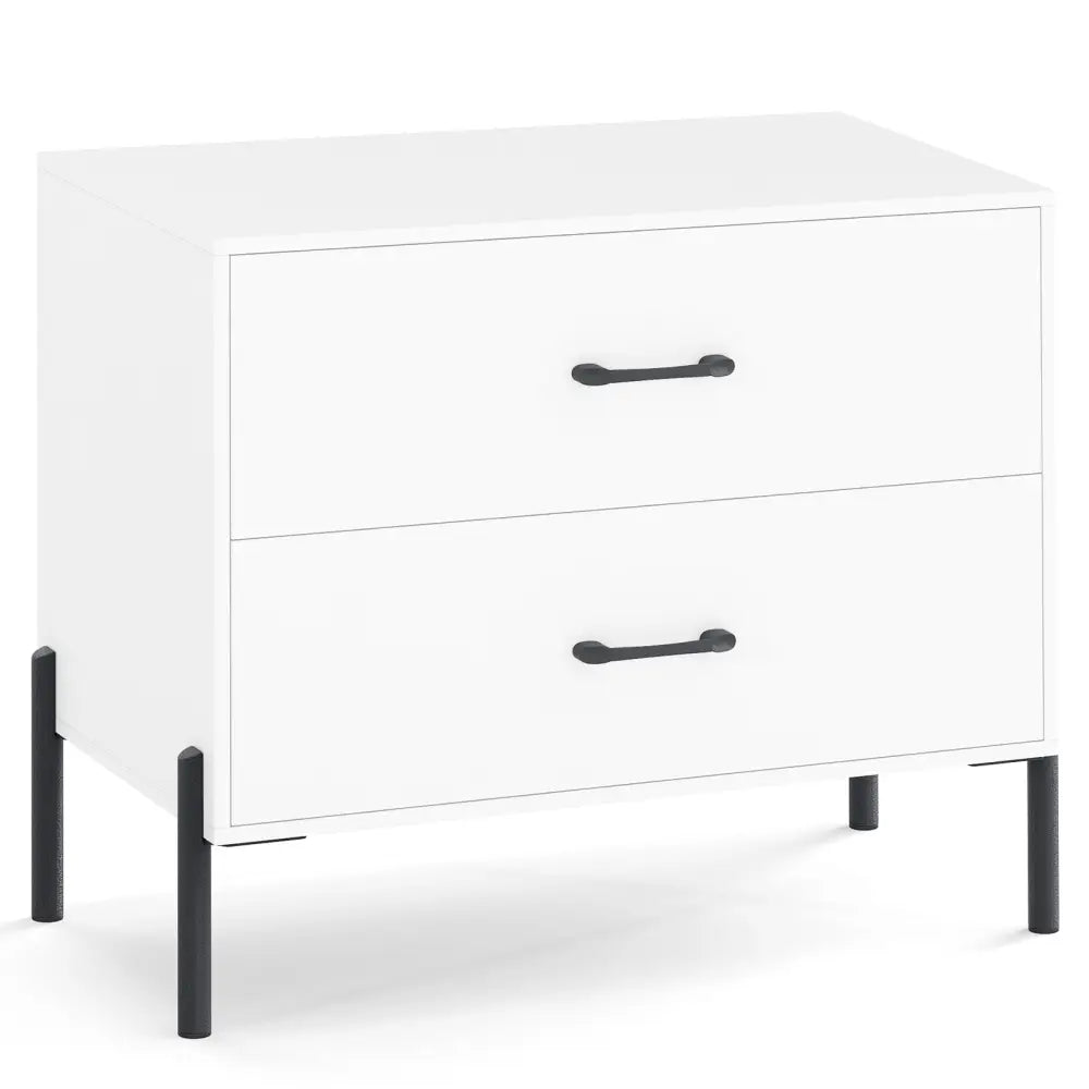Modern Wooden 2-Drawer Nightstand with Metal Legs and Handles-White - White - Nightstands