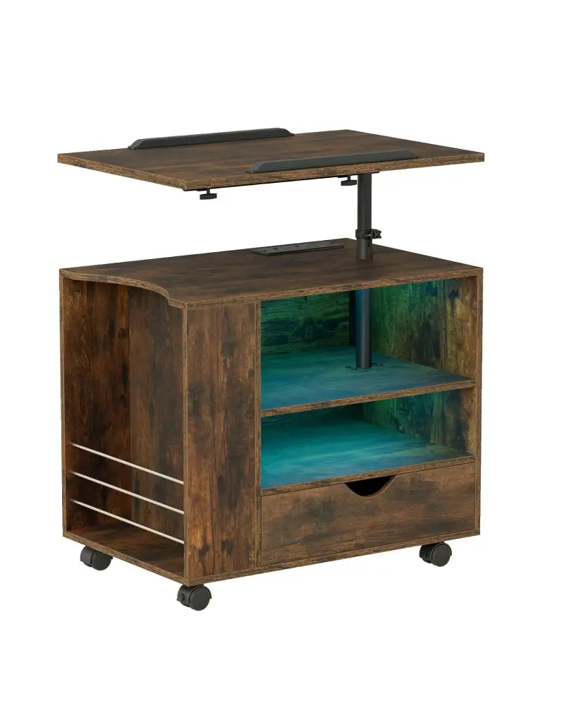 Modern Wooden Nightstand with Charging Station and LED Lights for Dorm and Bedroom-Brown - Brown - Nightstands