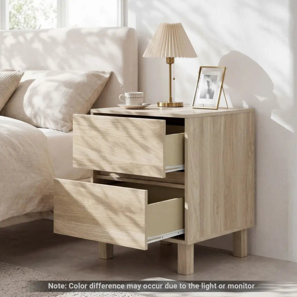 Modern WoodenEnd Table with 2 Storage Drawers-Natural - Natural - End & Side Tables
