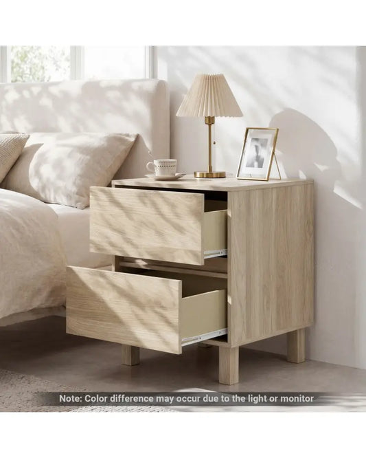 Modern WoodenEnd Table with 2 Storage Drawers-Natural - Natural - End & Side Tables