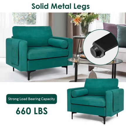 Modular 1/2/3/4-Seat L-Shaped Sectional Sofa Couch with Socket USB Port-1-Seat - Turquoise - Living Room
