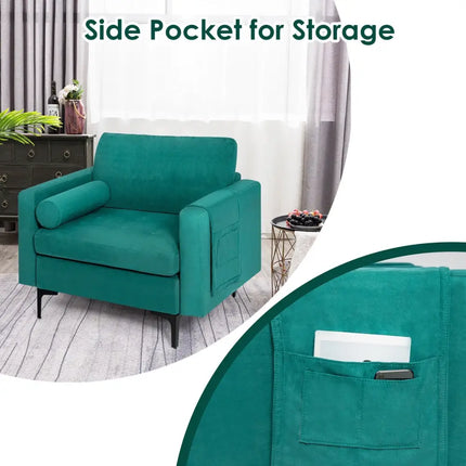 Modular 1/2/3/4-Seat L-Shaped Sectional Sofa Couch with Socket USB Port-1-Seat - Turquoise - Living Room
