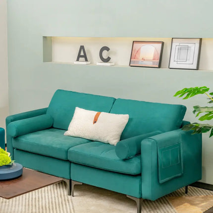 Modular 1/2/3/4-Seat L-Shaped Sectional Sofa Couch with Socket USB Port-2-Seat - Turquoise - Sofas & Loveseats